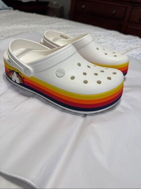 Disney CROCS White Clogs with Rainbow Stripe Platform